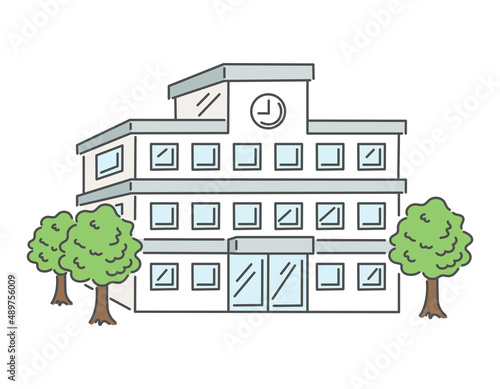 学校の校舎と木々のイメージイラスト