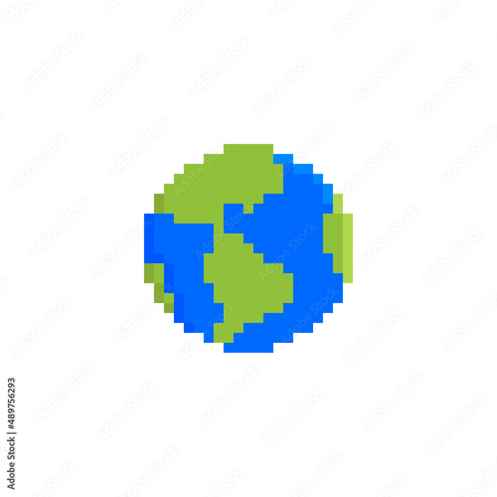 Planet Earth, 8 bit pixel art icon isolated on white background. Old school vintage retro 80s, 90s slot machine video game graphics.