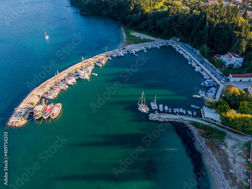 Fototapeta Naklejka Na Ścianę i Meble -  Aerial drone photo of ipsos harbour , island of Corfu, Ionian, Greece