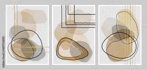 Brown and Beige Abstract Modern Artwork or Digital Geometric Painting