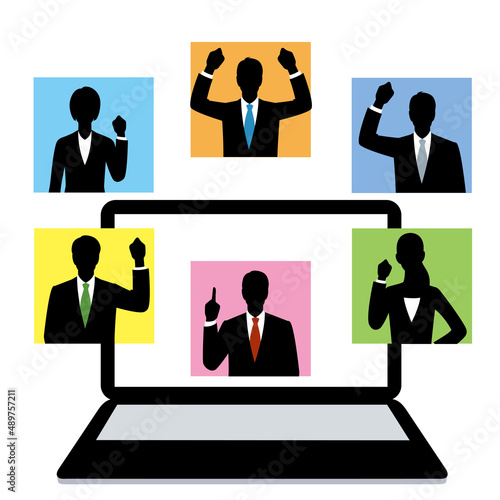 Silhouette of the man and woman to talk online