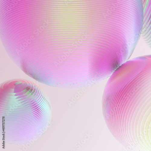 Abstract 3d object metal balls pink gradient colors background.