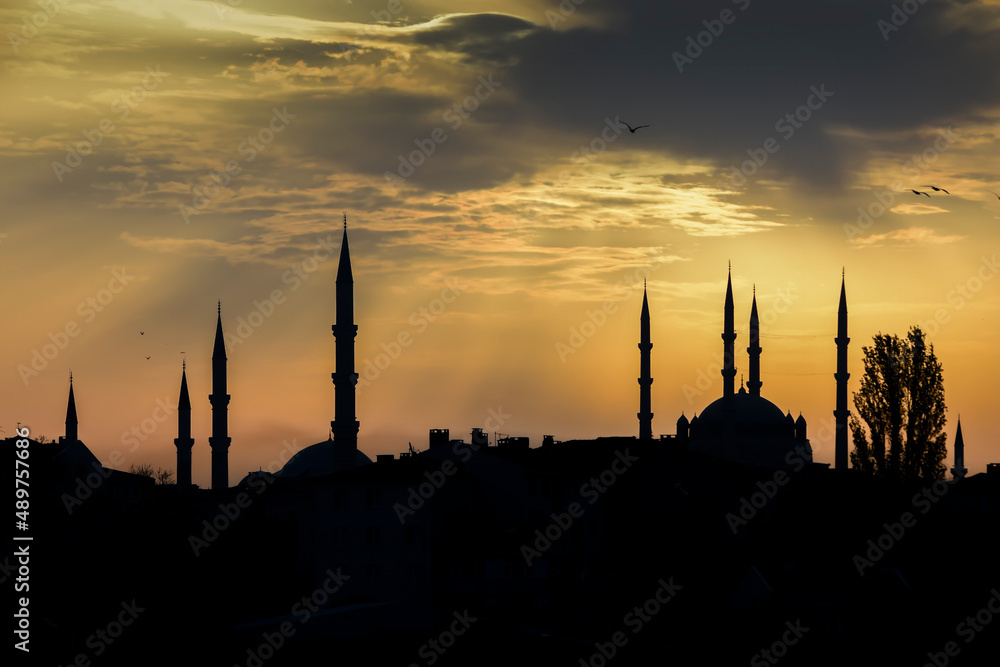 Selimiye mosque silhouette at sunset