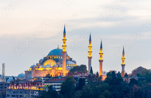 blue mosque at night, Turkish local name Suleymaniye camii