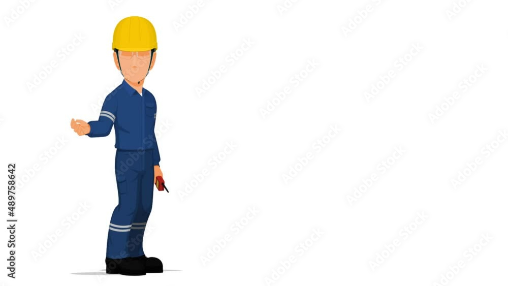 An industrial worker is explaining something on the floor
An industrial worker is explaining something on the floor