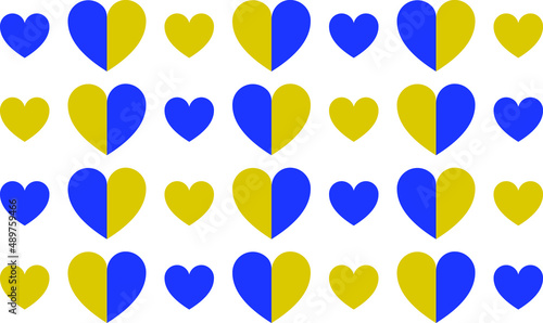 Background with hearts with the colors of the flag of Ukraine 