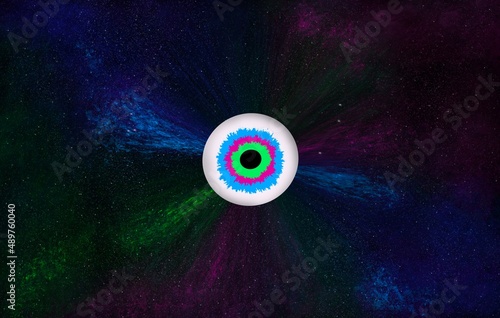 neon tricolor eye space galaxy background 