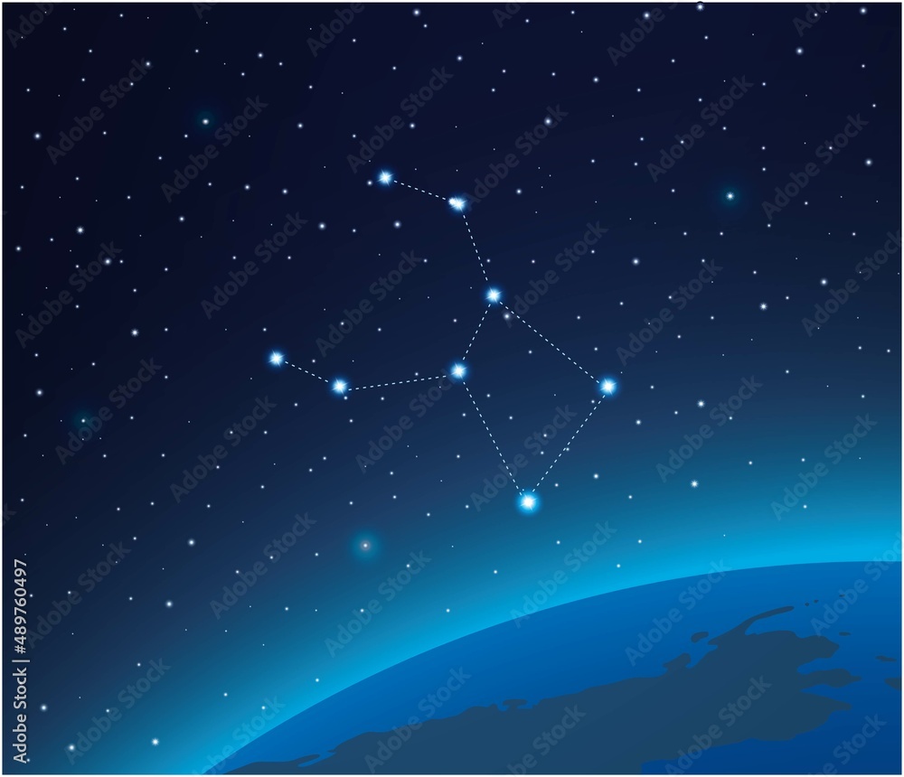 Constellation Crater with planet in deep space Constellation Crater with planet in deep space