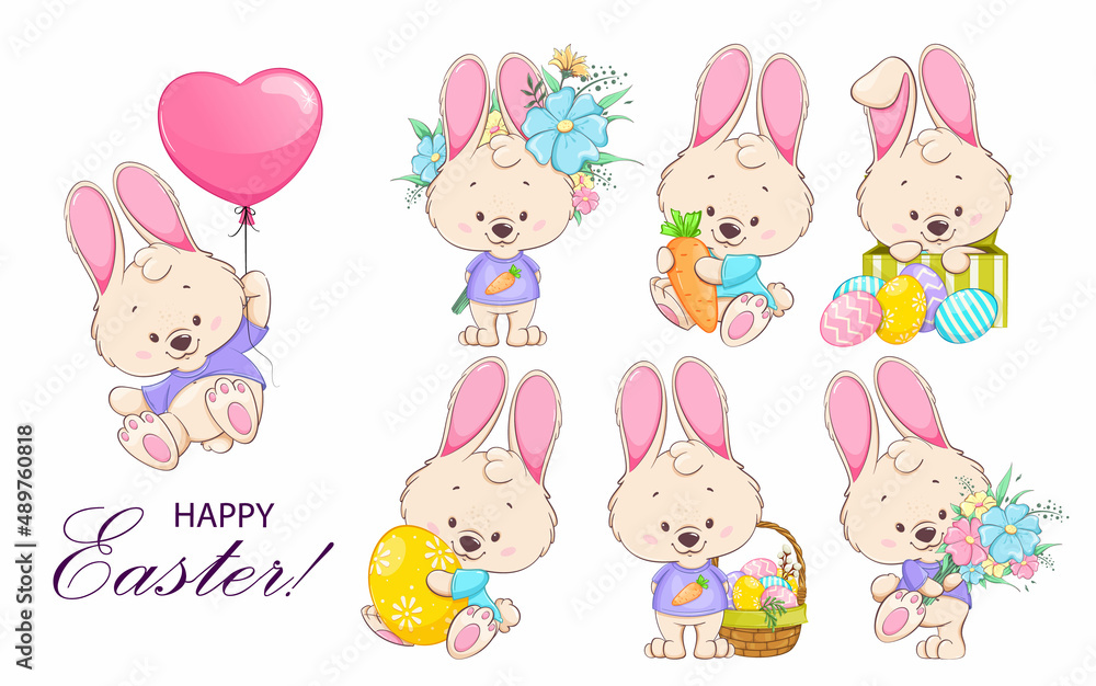 Happy Easter. Funny cartoon character rabbit Happy Easter. Funny cartoon character rabbit