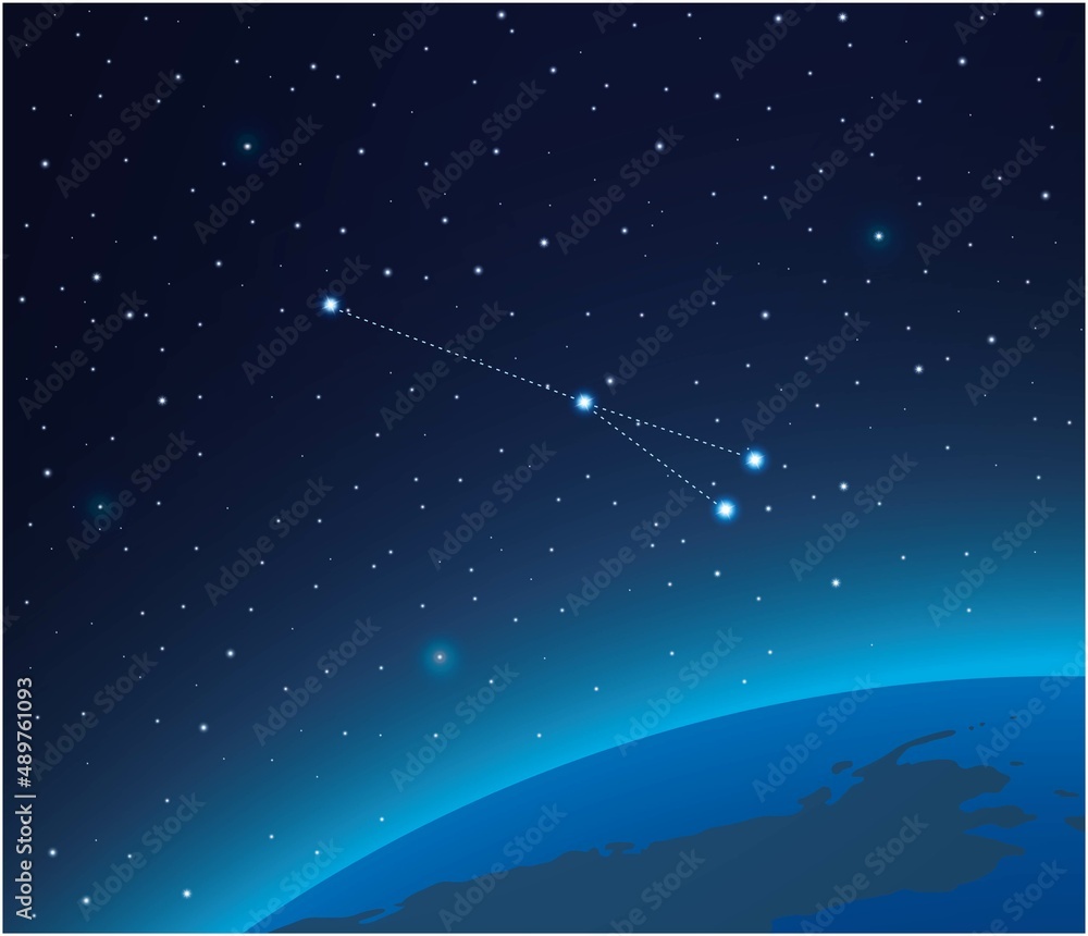 Constellation Sagitta with planet in deep space Constellation Sagitta with planet in deep space