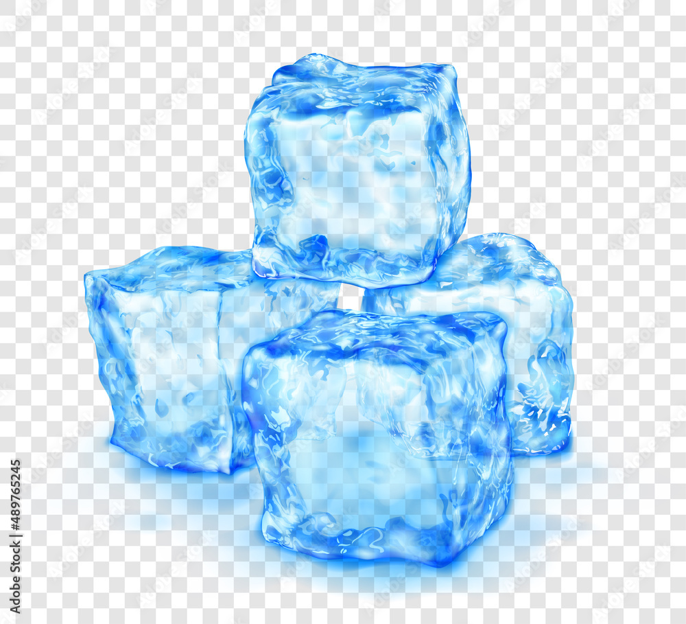 Group of realistic translucent ice cubes in light blue color, with shadow, isolated on transparent background. Transparency only in vector format Group of realistic translucent ice cubes in light blue color, with shadow, isolated on transparent background. Transparency only in vector format