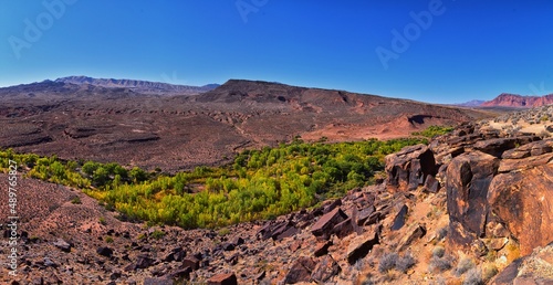 Canvastavla Snow Canyon Red Rock View from Petroglyphs hiking trail St George Utah on Land Hill from Ancestral Puebloan and Southern Paiute Native American settlements