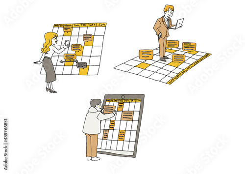 さまざまなものをデザインするクリエイターのセット　コミカルな手書きの人物イラスト　