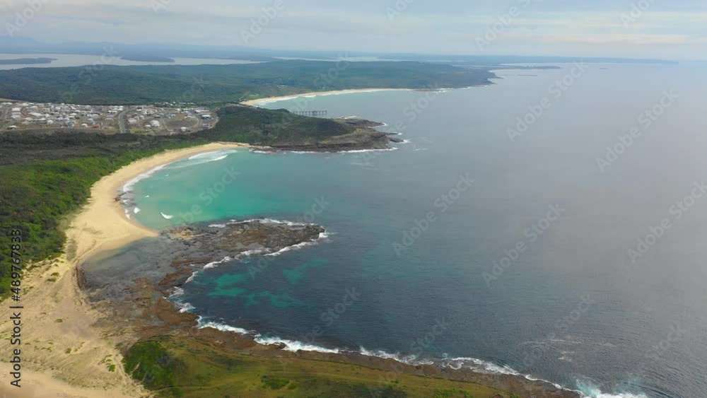 Vast ocean and beautiful coastline near Coffs Harbour and Moonee Beach on the Mid North Coast of New South Wales, Australia. Wide angle aerial Vast ocean and beautiful coastline near Coffs Harbour and Moonee Beach on the Mid North Coast of New South Wales, Australia. Wide angle aerial