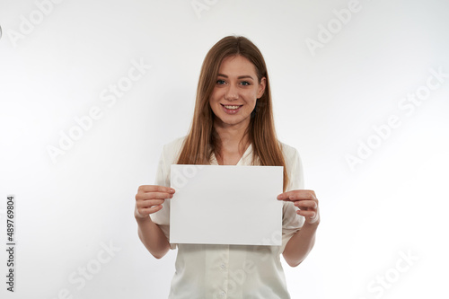 girl on a white background with a white sheet