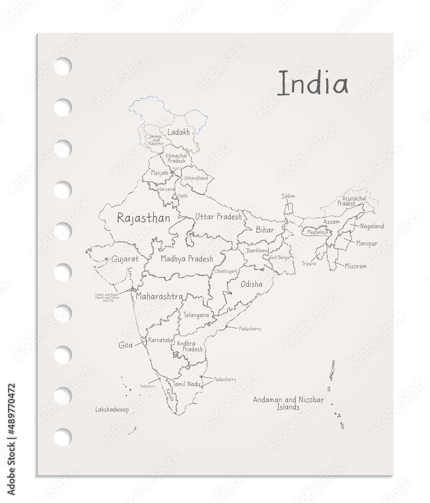 India map on realistic clean sheet of paper torn from block vector