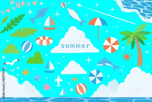 シンプルな海の素材イラストセット