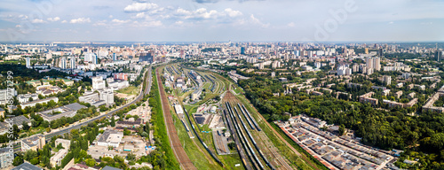 Aerial view of the depot at Kiev-Pasazhyrskyi train station in Ukraine photo