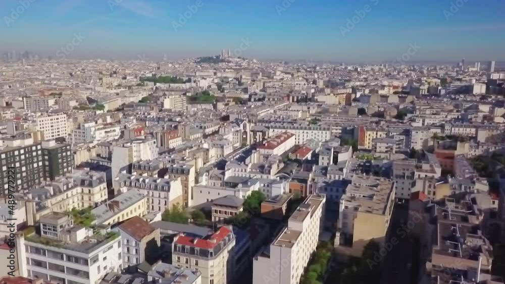 Urban neighbourhoods and streets of downtown Paris, France. Aerial flyover Urban neighbourhoods and streets of downtown Paris, France. Aerial flyover