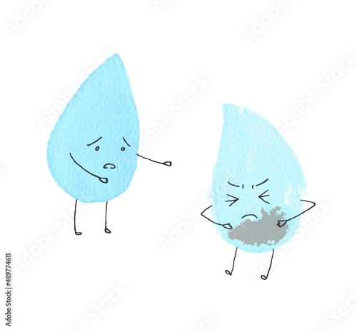 汚れて弱っている水-水質汚染-手描き