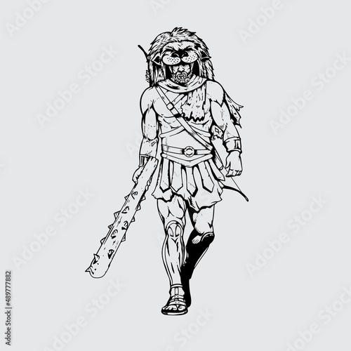 Hercules or Herakles line art vector format for design element, coloring or any other purpose.