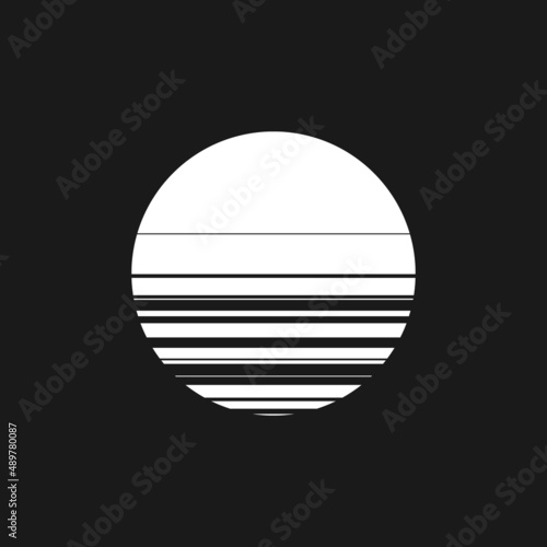 Retrowave black and white sun, sunset or sunrise 1980s style. Synthwave circle shape. Retrowave design element for retrowave style projects. Vector © Askha