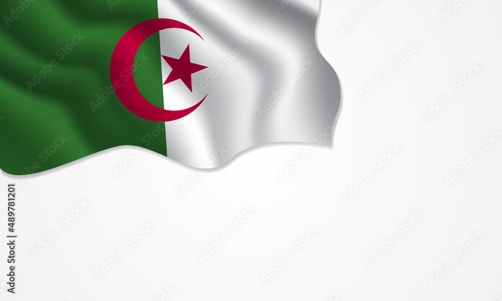 Algeria flag waving illustration with copy space on isolated background
