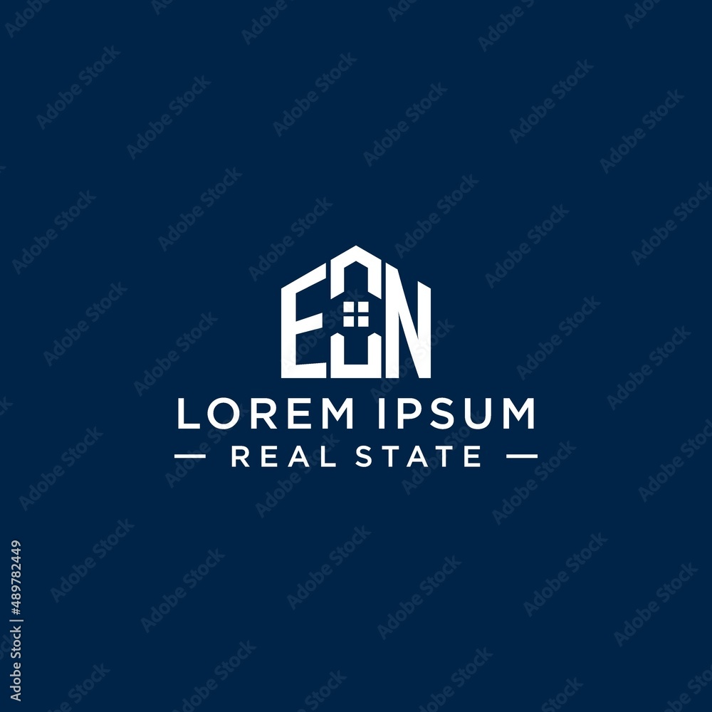 Initial letter EN monogram logo with abstract house shape, simple and ...