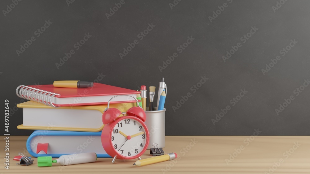 Obraz premium School supplies. Back to school background. 3D Render.