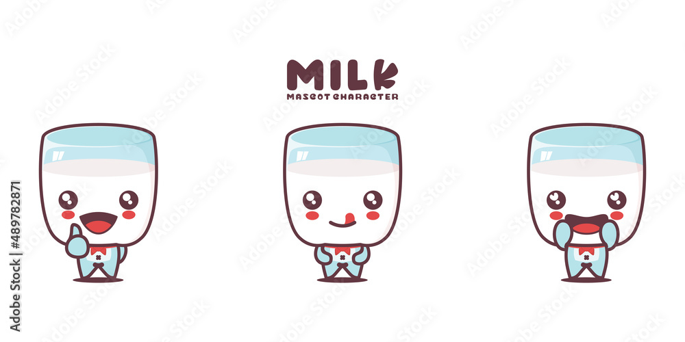 Fototapeta premium milk cartoon mascot, with different expressions