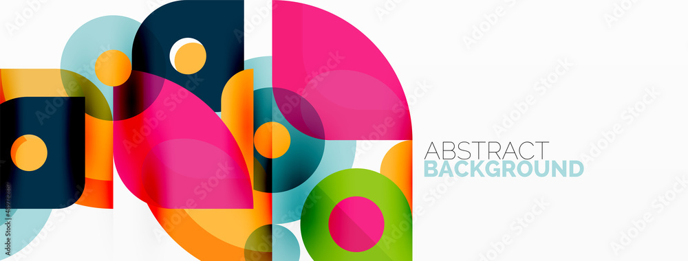 Colorful round shapes, circles and triangles background. Minimal geometric template for wallpaper, banner, presentation
