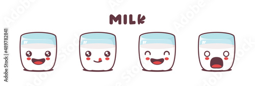 milk cartoon mascot, with different facial expressions