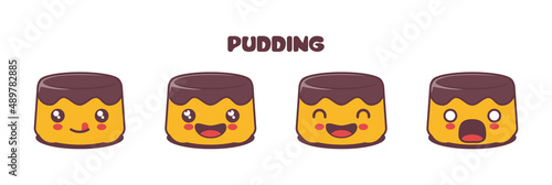 pudding cartoon mascot, with different facial expressions