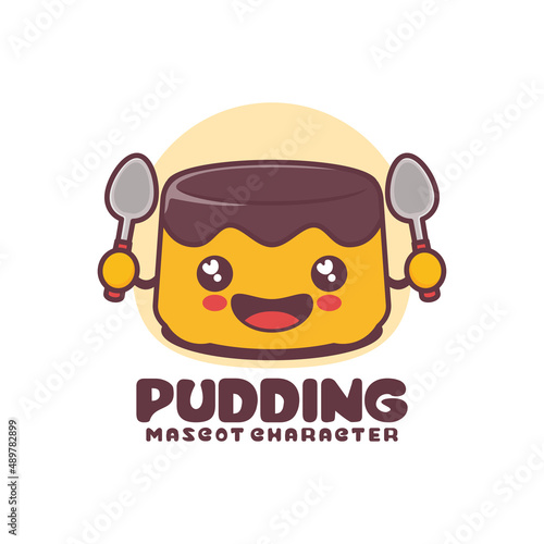 pudding cartoon mascot, suitable for, logos, prints, stickers, etc