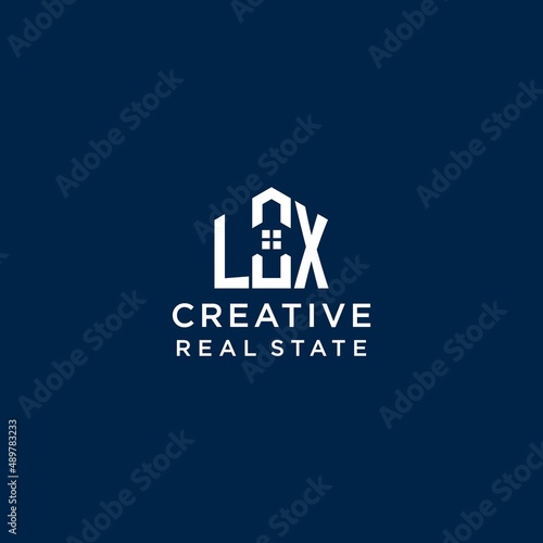 Initial letter LX monogram logo with abstract house shape, simple and modern real estate logo design
