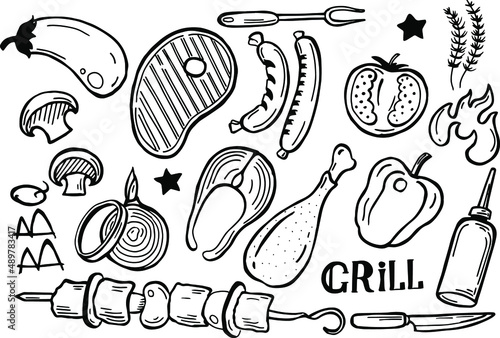 hand drawn grill and BBQ illustration