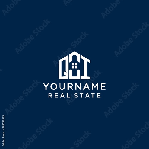 Initial letter QI monogram logo with abstract house shape, simple and modern real estate logo design