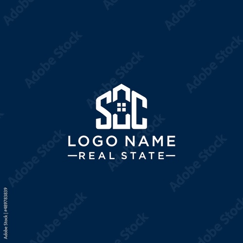 Initial letter SC monogram logo with abstract house shape, simple and modern real estate logo design