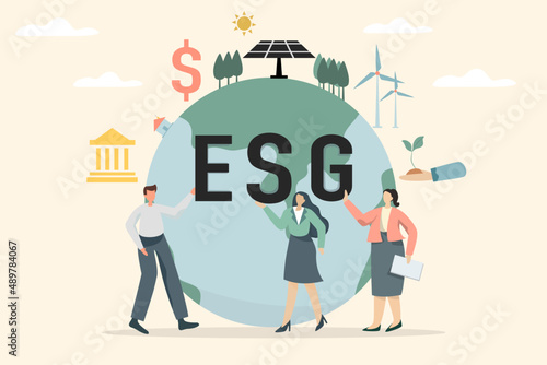 ESG concept of environmental, social and corporate government in sustainable and ethical business cartoon people vector illustration.
