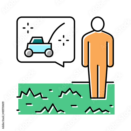 gardener dreaming for lawn mower color icon vector illustration