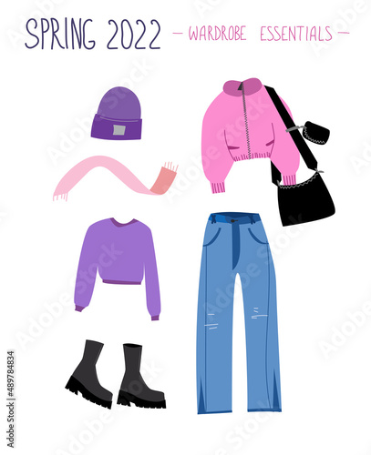 Set of modern spring outfit spring essentials