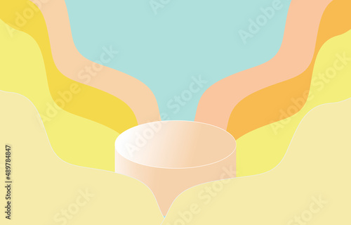 Luxury cream color podium  with a gradient cream-colored wave wall background.Abstract vector rendering 3d shape for advertising products display. Minimal scene studio room.