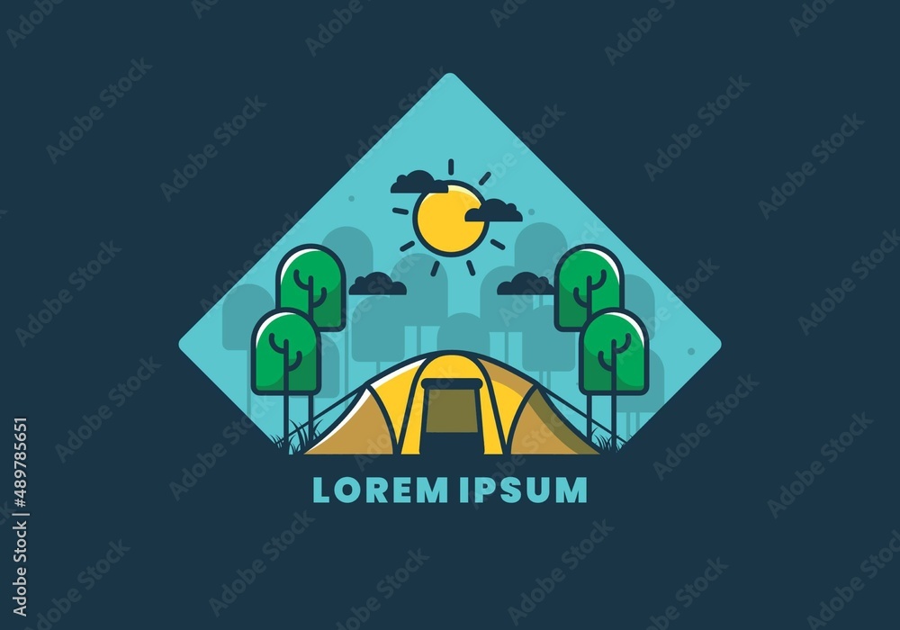 Fototapeta premium camping with a big tent flat illustration