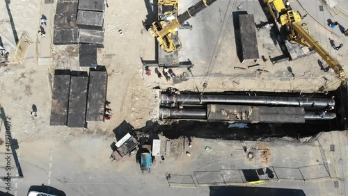 Capital repair of city road. Road Closed. 
Heating pipeline in trench, repair of city communications, replacement of old pipes. Replace water pipes, heating main repair and renovation. 
