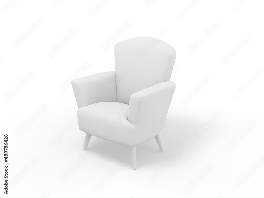Obraz premium White one color armchair on a white flat background. Minimalistic design object. 3d rendering icon ui ux interface element.