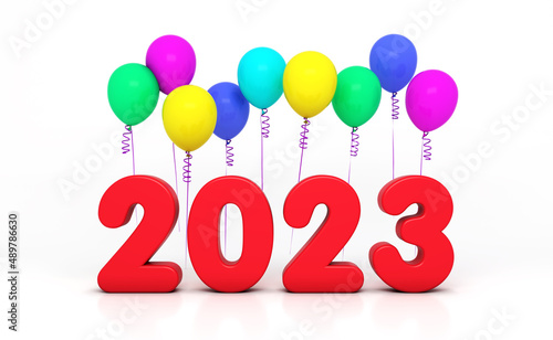 New Year 2023 Creative Design Concept with balloons - 3D Rendered Image  