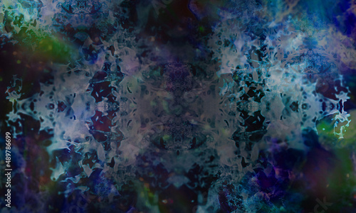 Fototapeta Naklejka Na Ścianę i Meble -  abstract dark blue mystical smoke vintage space fog watercolor universe stardust pattern on dark.