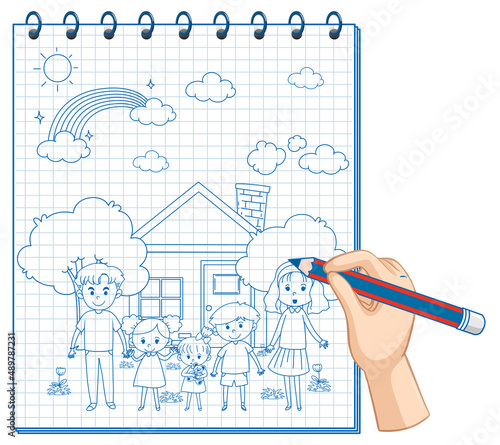 A notebook with a doodle sketch design at the cover page