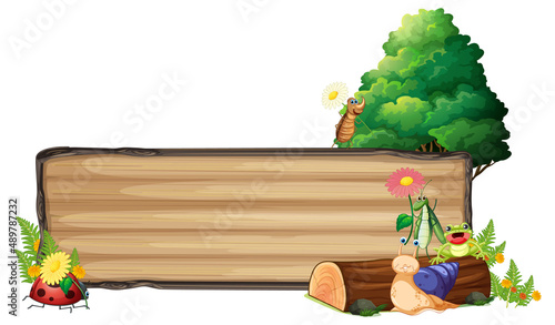 Isolated wooden banner with cute insect in nature