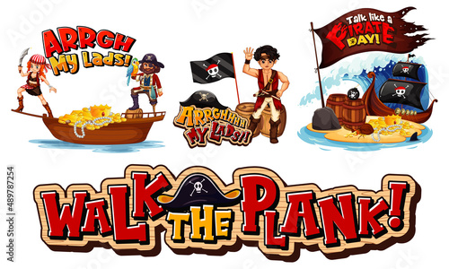 Set of pirate cartoon characters